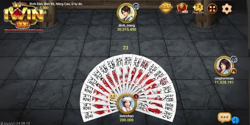 Giao diện game bài chắn Iwin với các phòng chơi đa dạng
