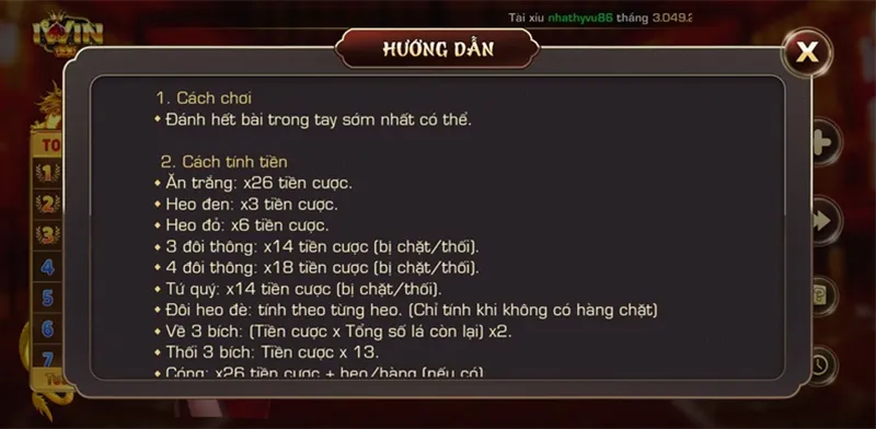 Cách tính thưởng Tiến lên miền Nam Iwin